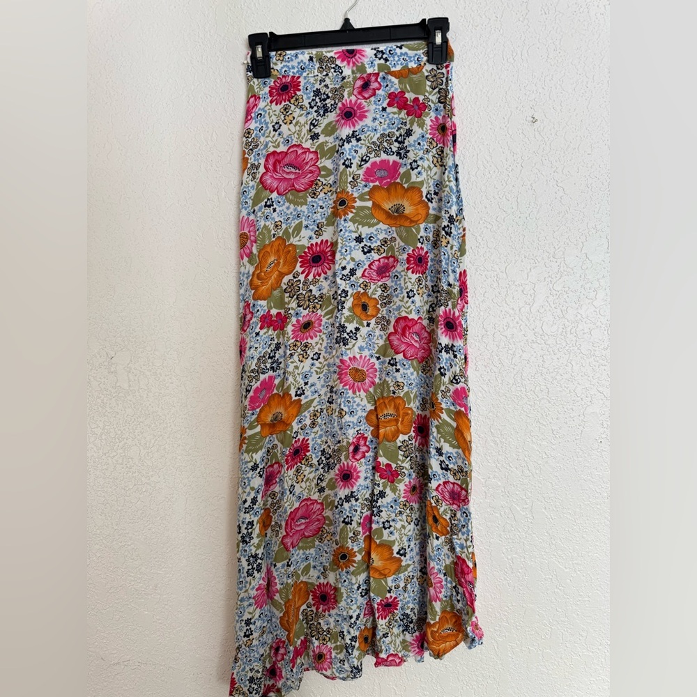 XIX Palms Honolulu Maxi Skirt Floral Print Tropical Beach Vacation Bohemian Sz 1